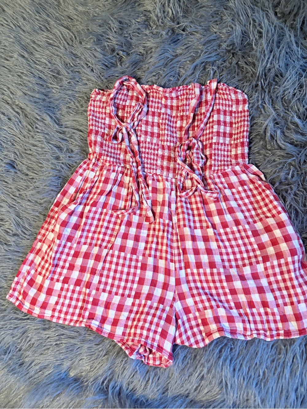Old Navy Red and White Gingham Smocked Romper